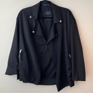 All Saints Black Italian Cloth Jacket with Zipper Leather Detail Womens Sze 2